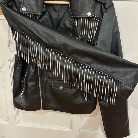 Signature 8 Vegan Leather Rhinestones Fringe Jacket Swiftie Jacket size medium - Picture 5 of 10